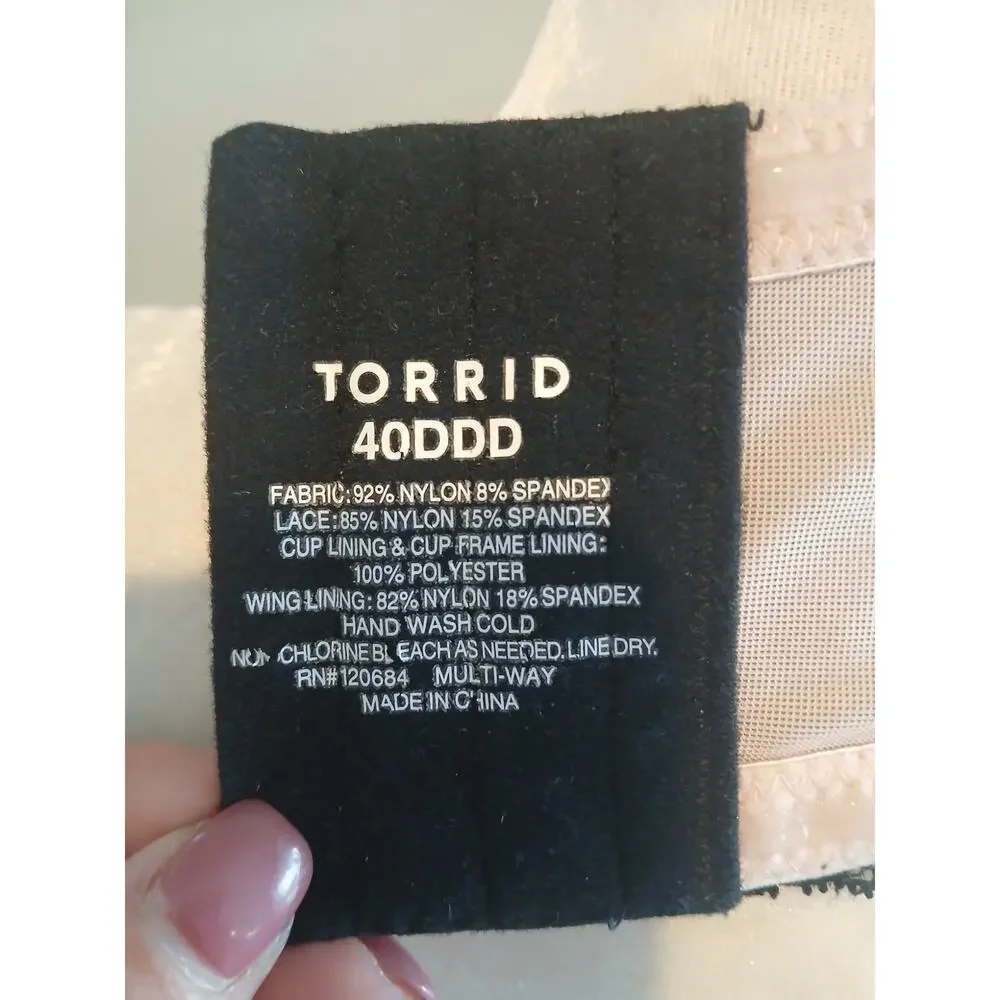 NWOT‎ Torrid Lacey 40DDD black bra padded